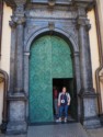 Jessica at a Cathedral door